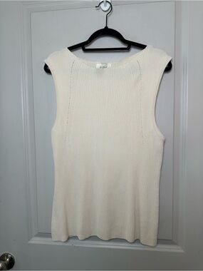 DISHH Cleo Ribbed Knit Sleeveless Side Slit Cream Top, XXL